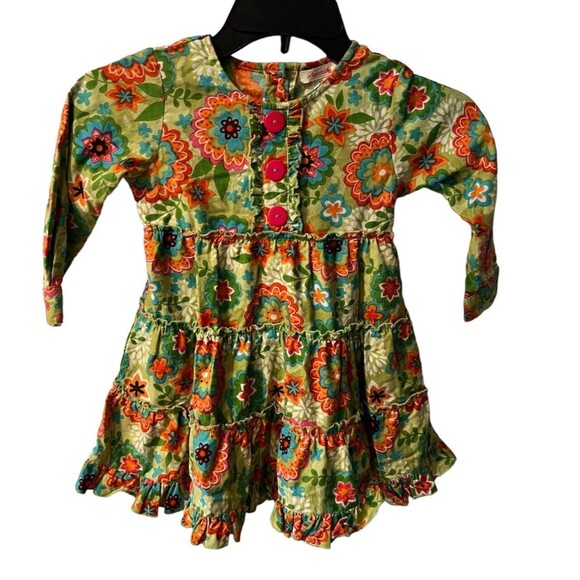 Sweetdil Girls dress Size 3T Green Floral Corduroy Buttons Ties In Back Retro - Picture 1 of 8